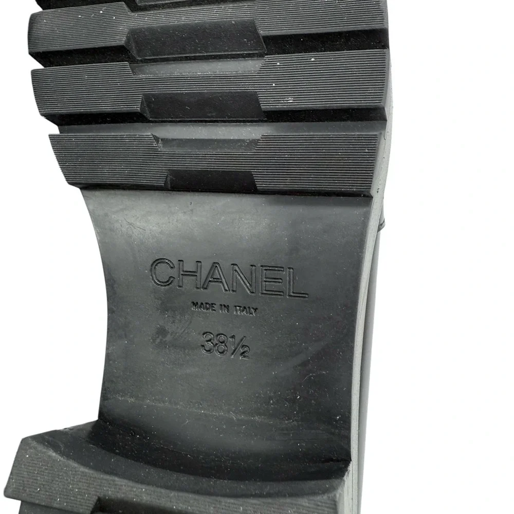 CHANEL Calfskin Metal CC Loafers Black Women's Size 38.5